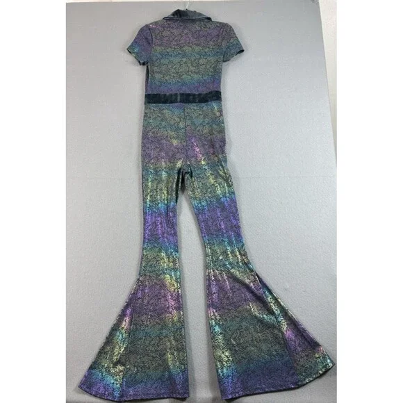 Spirithoods Iridescent Snakeskin Flare Jumpsuit Short Sleeve Collared Medium 1pc - Picture 16 of 16